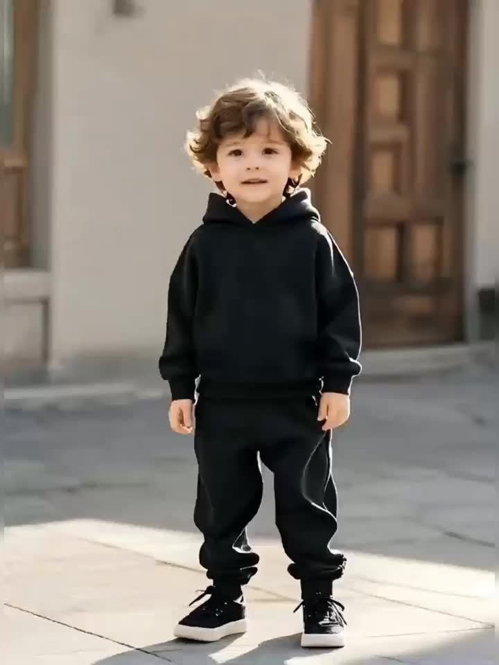 Boys' Pattern Printed Warm Lined Hoodie and Sweatpants