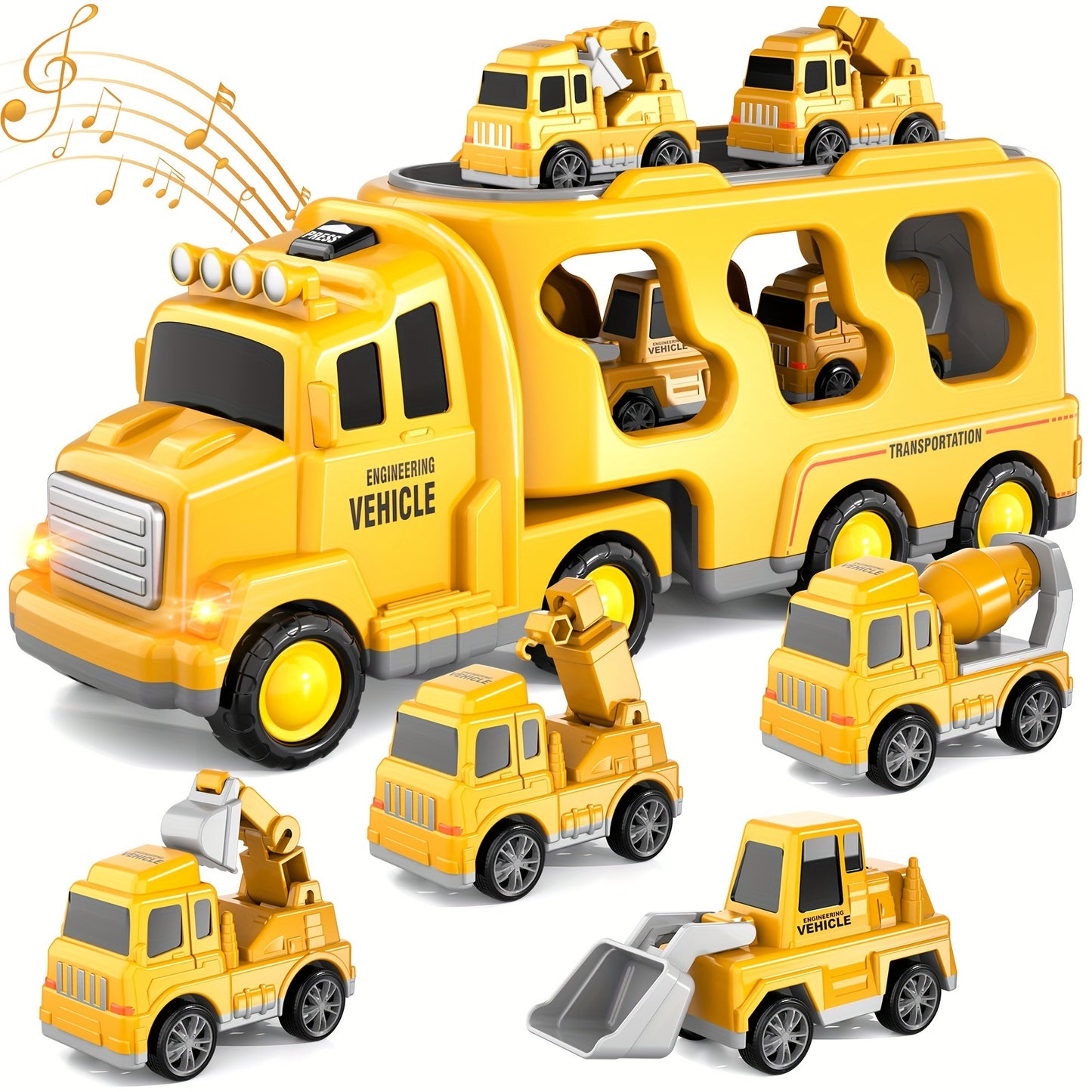 Fire Truck Toys Boys, 5 In 1 Kids Carrier Fire Trucks Cars