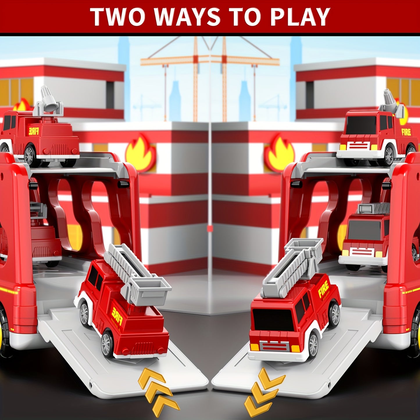 Fire Truck Toys Boys, 5 In 1 Kids Carrier Fire Trucks Cars