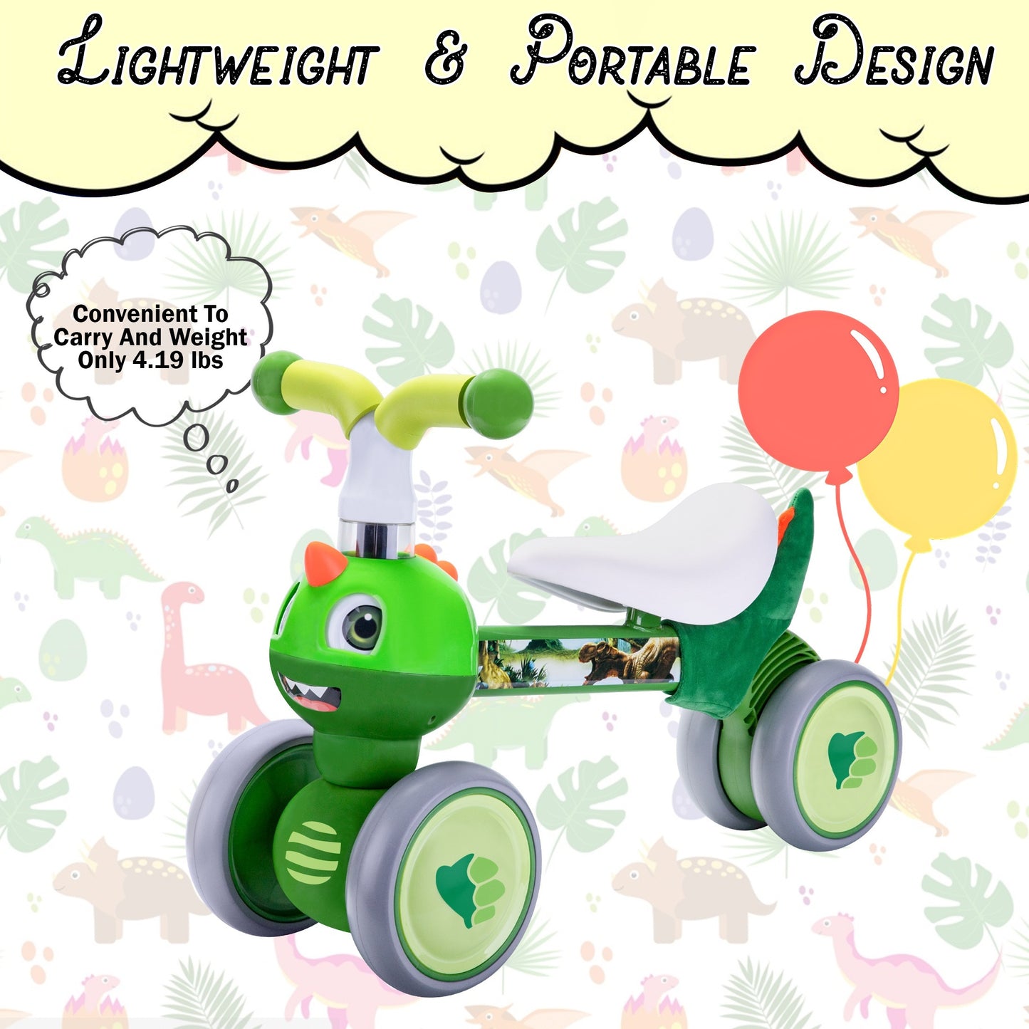 Baby Balance Bike With 4 Wheels, 12-36 Months