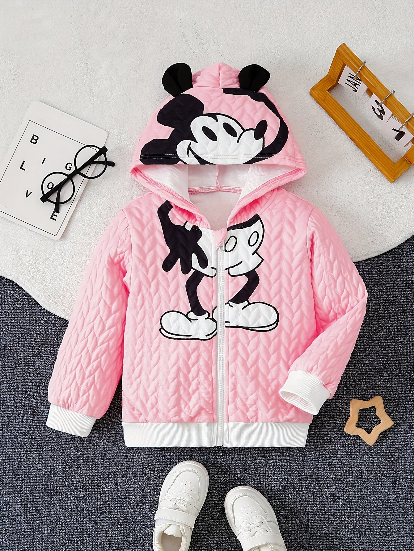 Toddler'S Cute Cartoon Pattern Quilted Fleece-Lined Hoodie
