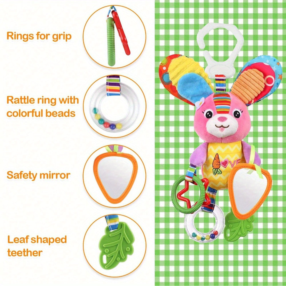Infant Stroller Hanging Toy with Ringing Bell – Plush Cartoon Butterfly with Teething Rings,