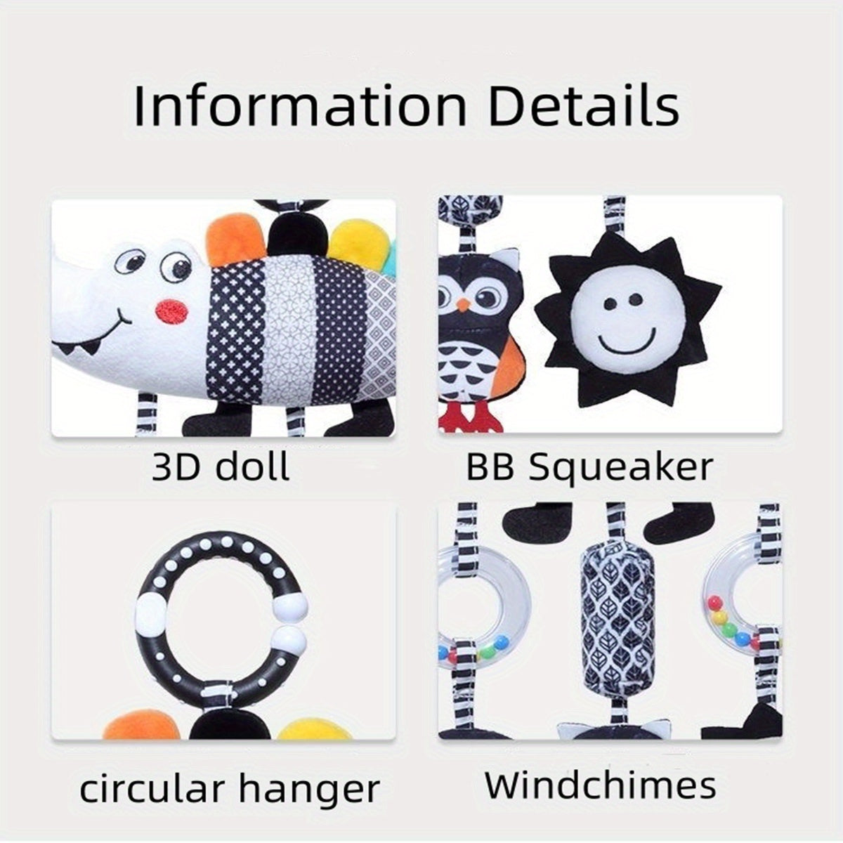Black & White Wind Chime Stroller Bell Toy