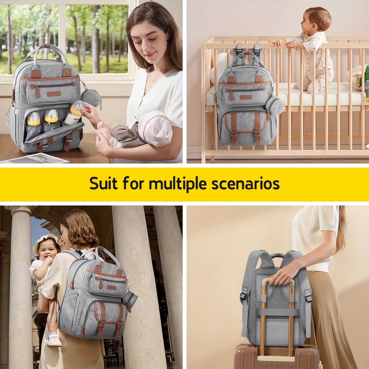 TravelDiaper Bag Backpack with Changing Pad&Stroller Straps & Pacifier Bag