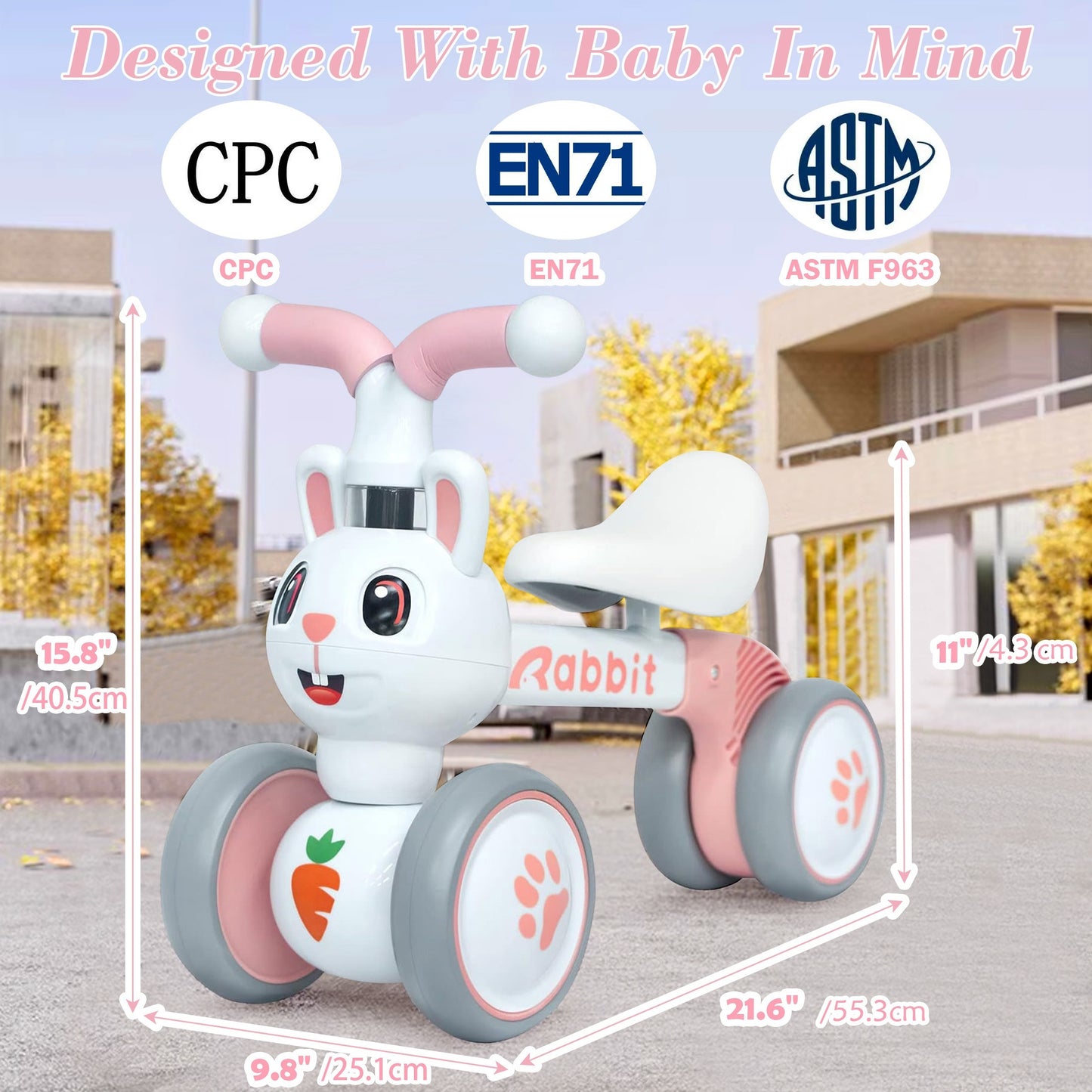 Baby Balance Bike With 4 Wheels, 12-36 Months