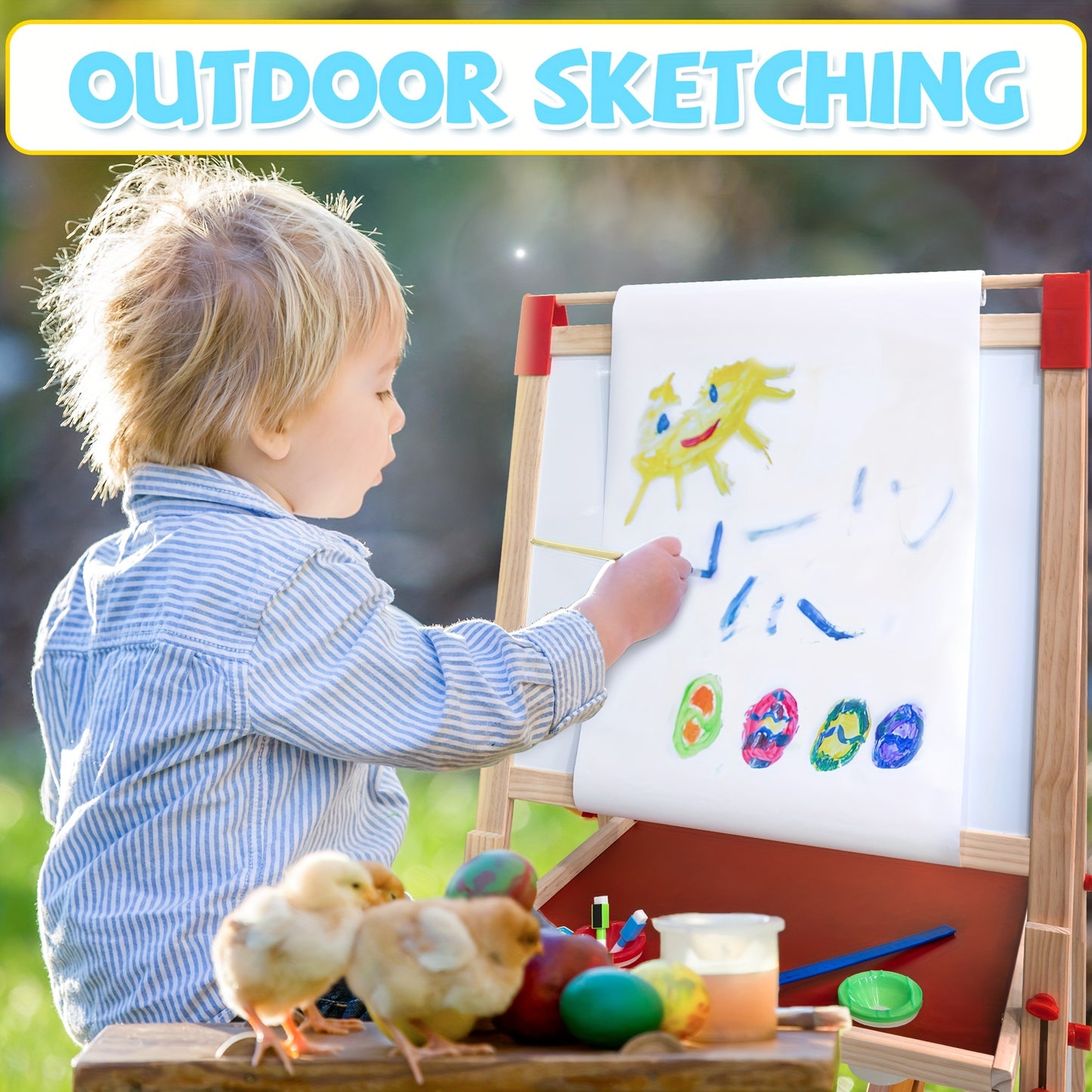 Wooden Art Easel, Chalkboard & Whiteboard
