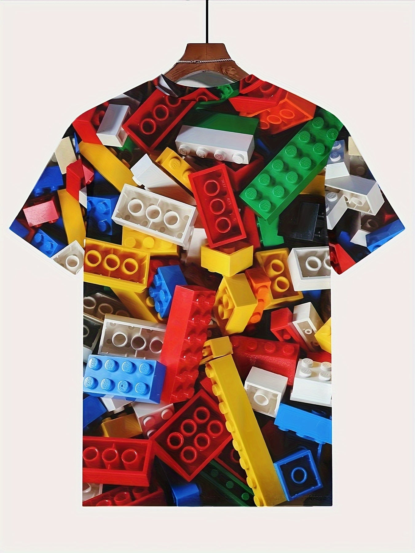 Boy's Short Sleeve Toy Bricks Pattern Full Print Tee,