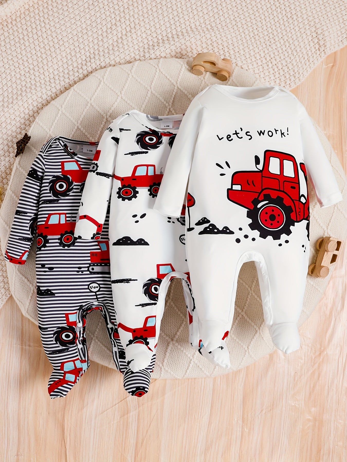 3pcs, Footed Jumpsuit For Baby Boys,