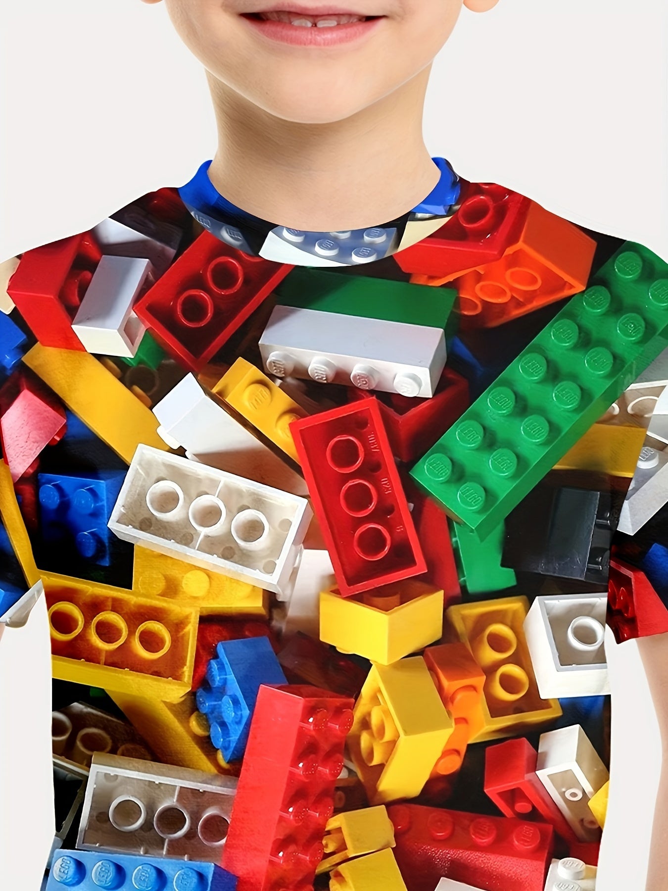 Boy's Short Sleeve Toy Bricks Pattern Full Print Tee,