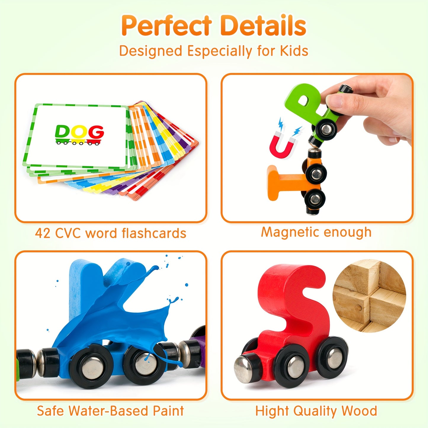 27 PCS Magnetic Wooden Alphabet Train Sets | ABC Letter Learning Toy Trains