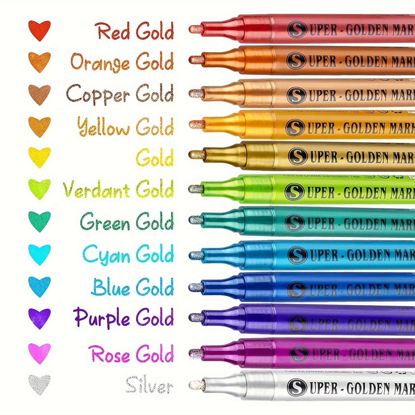Set 12Color Acrylic Paint Markers - Sparkle Metallic Art Glitter Pens