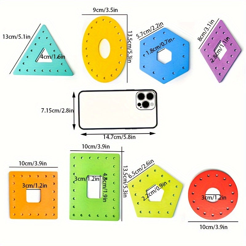 Wooden Threading Geometric Shape Colorful Lacing Boards,