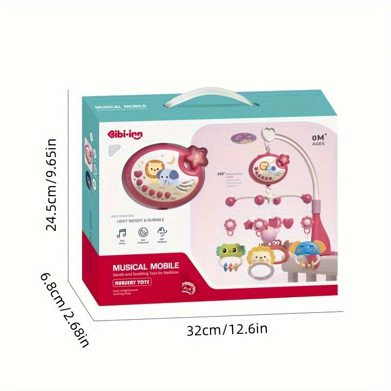 Remote Control,Musical Crib Mobile With Night Lights, Rotating Animals Rattles, Stars Projection