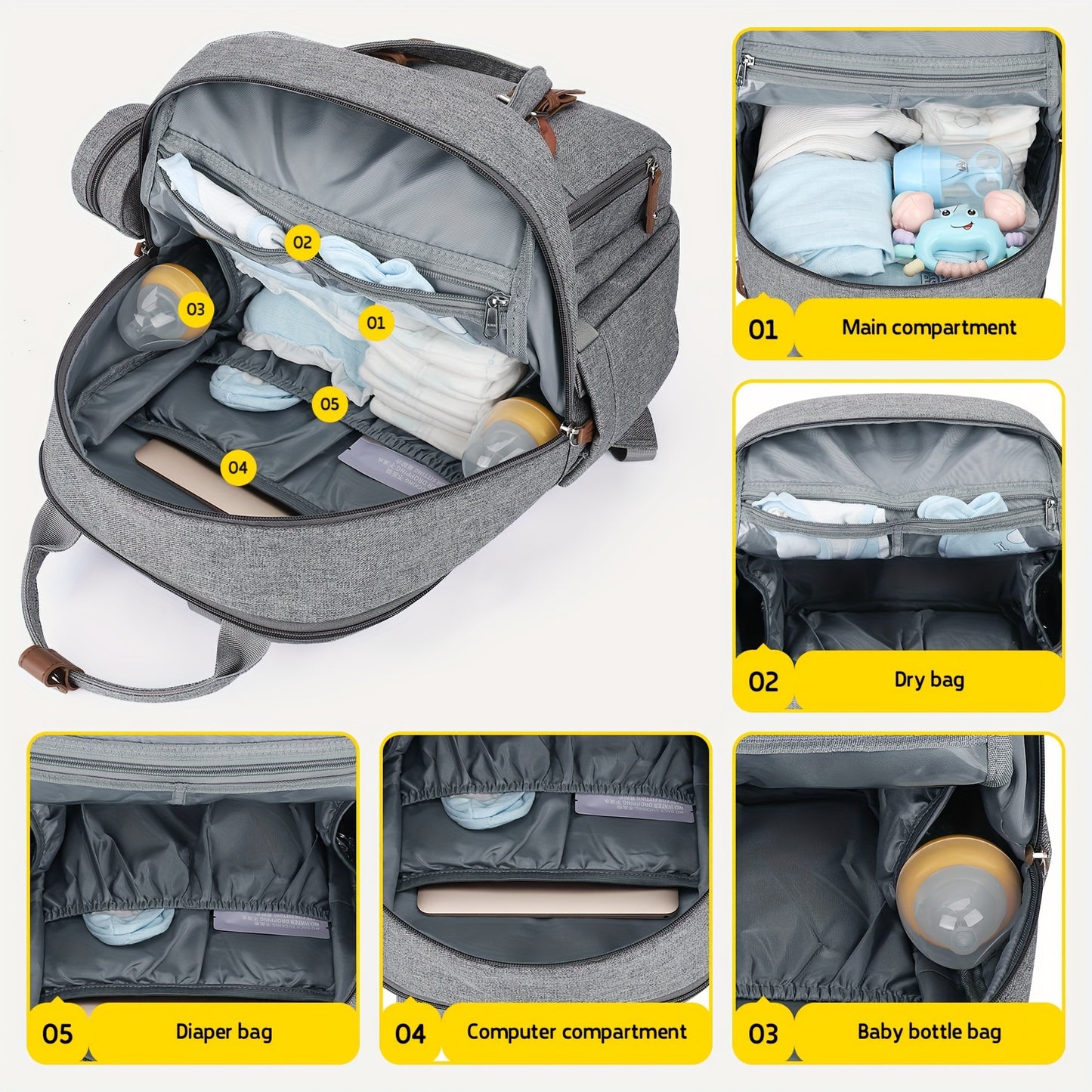 TravelDiaper Bag Backpack with Changing Pad&Stroller Straps & Pacifier Bag