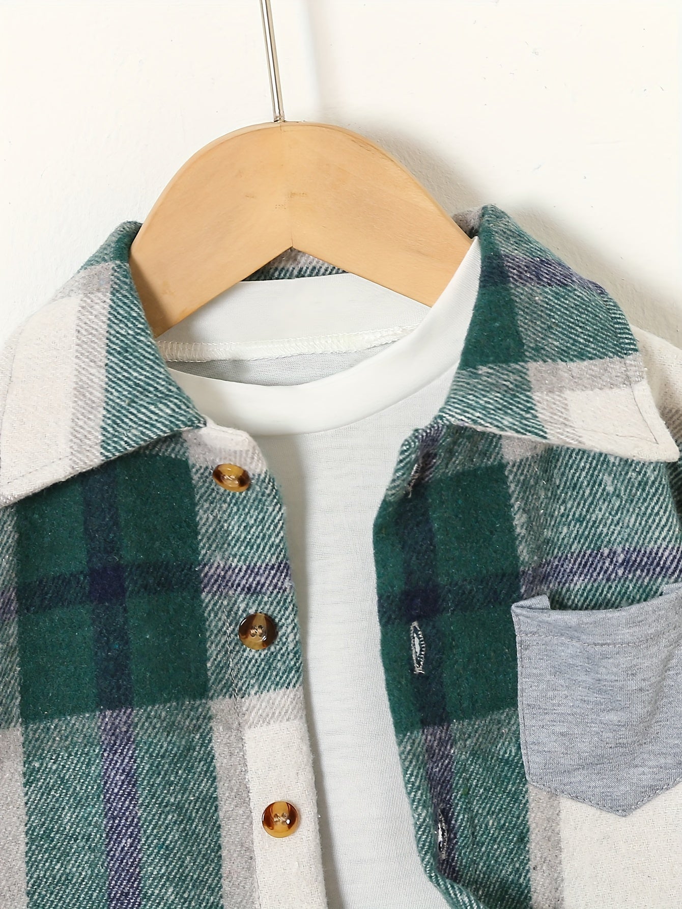 3pcs Outfit Set: Plaid Button-Up Shirt, Long Sleeve Tee & Solid Color Joggers