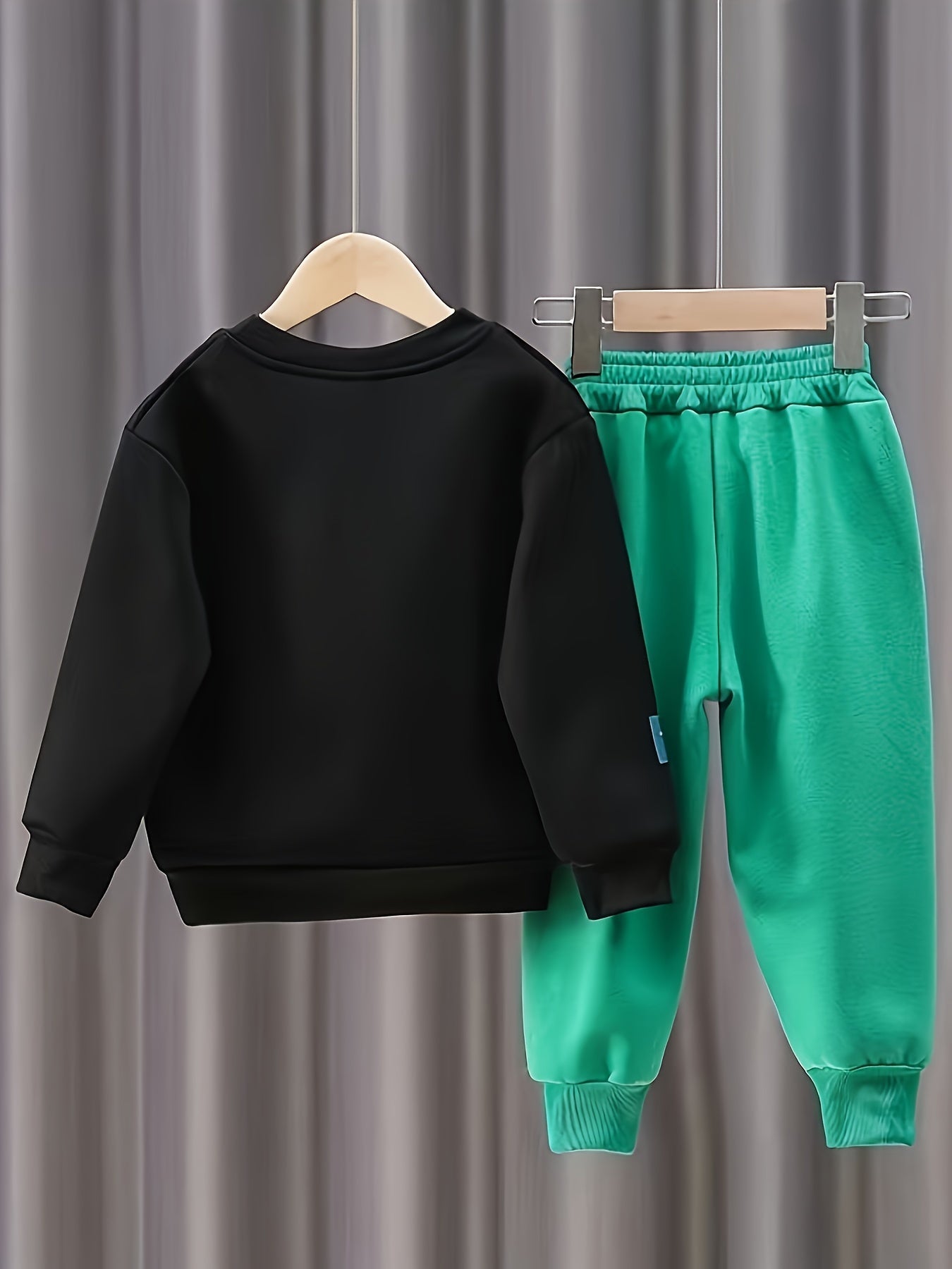 2pcs Boy's Cartoon Bear Decor Long Sleeve Pullover + Patched Pants