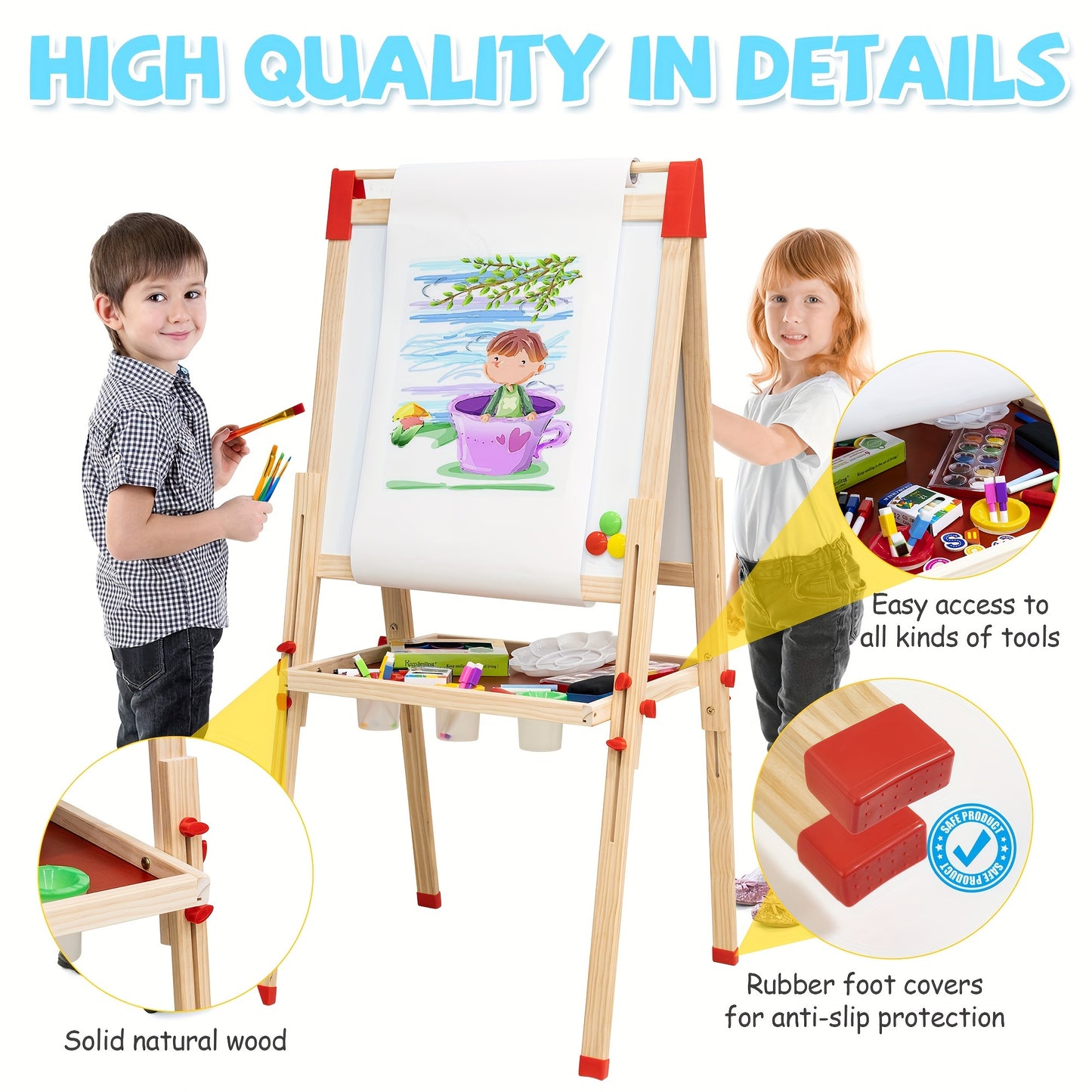 Wooden Art Easel, Chalkboard & Whiteboard