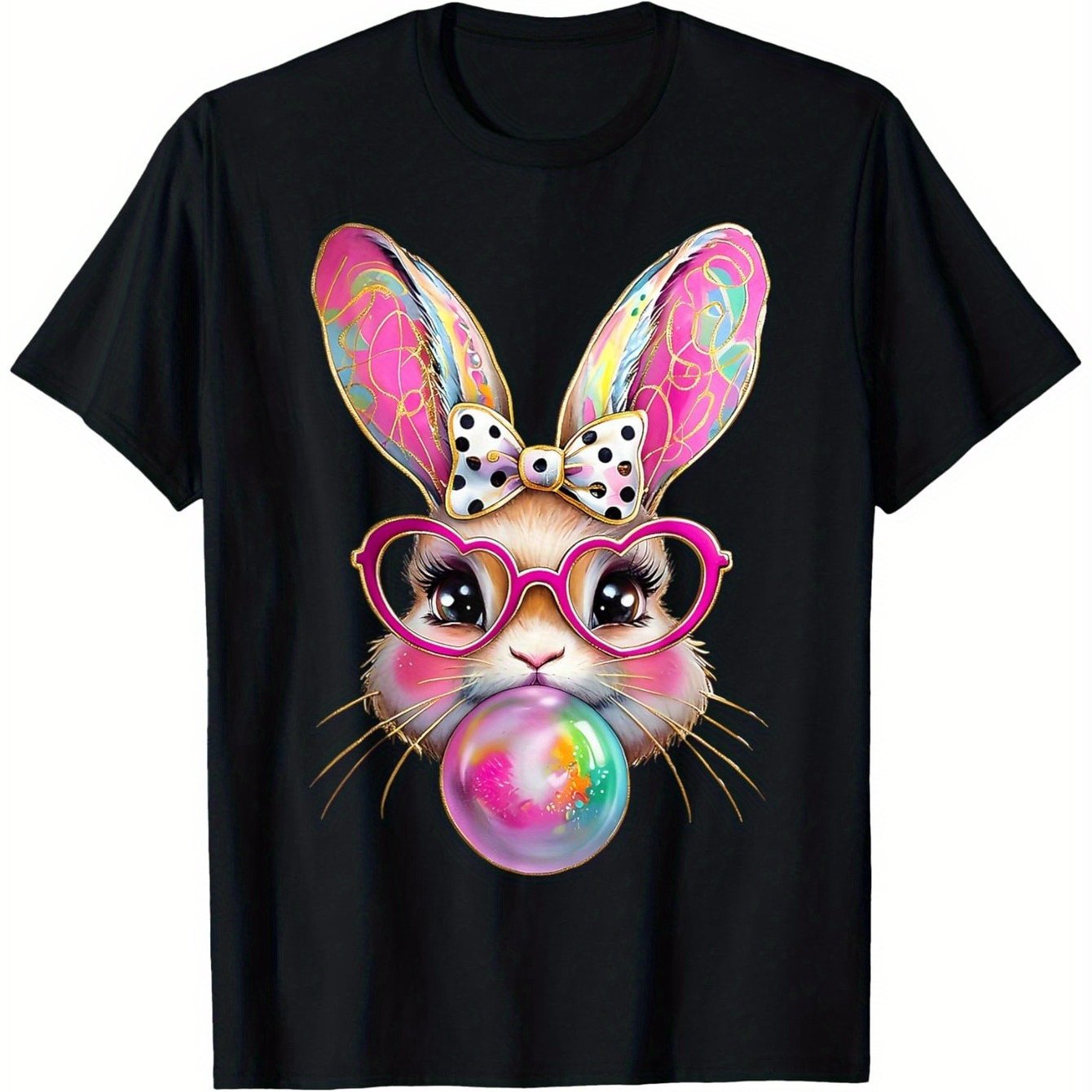 Easter Bunny Black Crew Neck Short Sleeve Tee