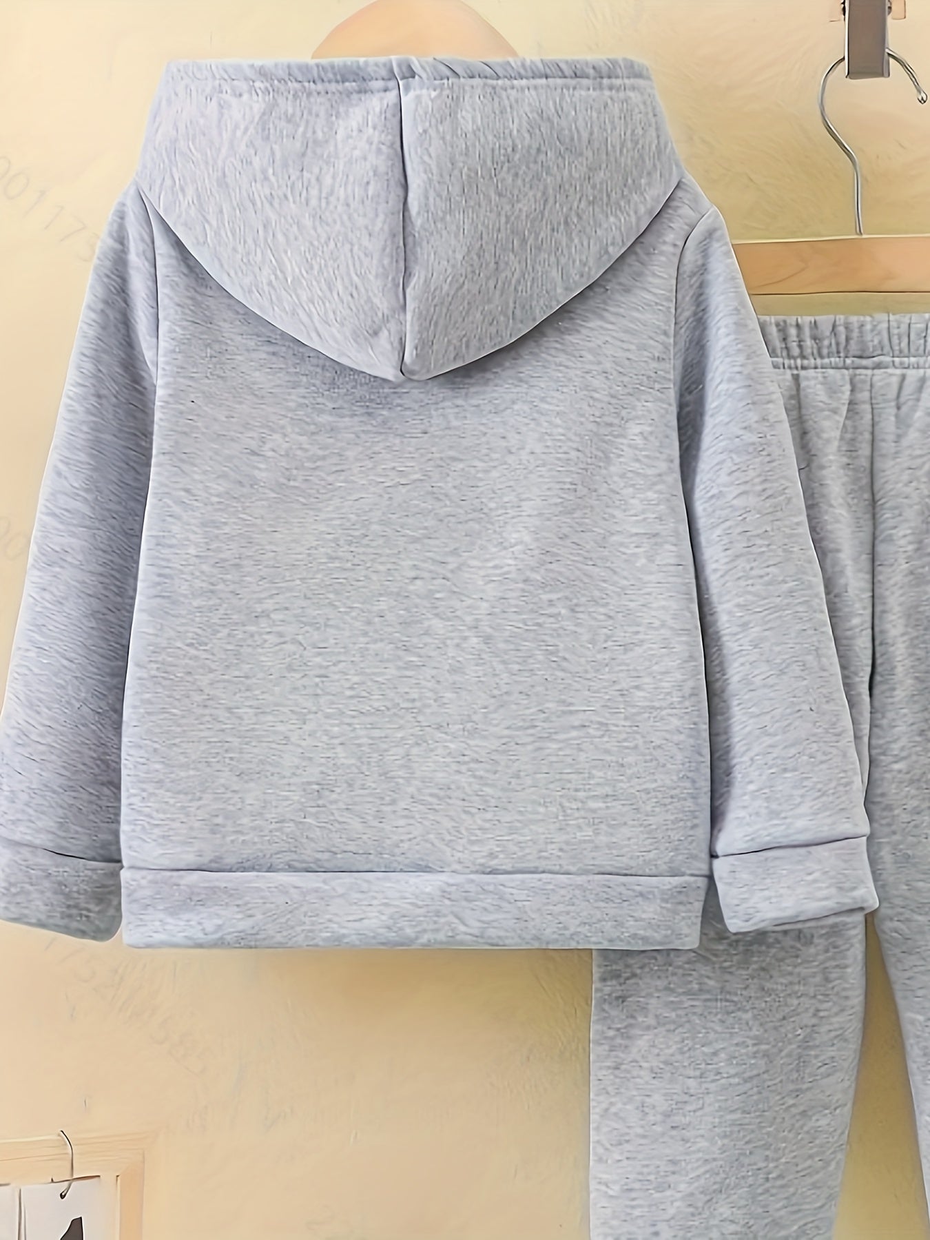 Girls Autumn And Winter New Fashion Cute Sweet Gentle Sports Outdoor Simple Leisure Color Hot Stamping Velvet David Round Neck Long Sleeve Hooded Sweater + Trousers Set