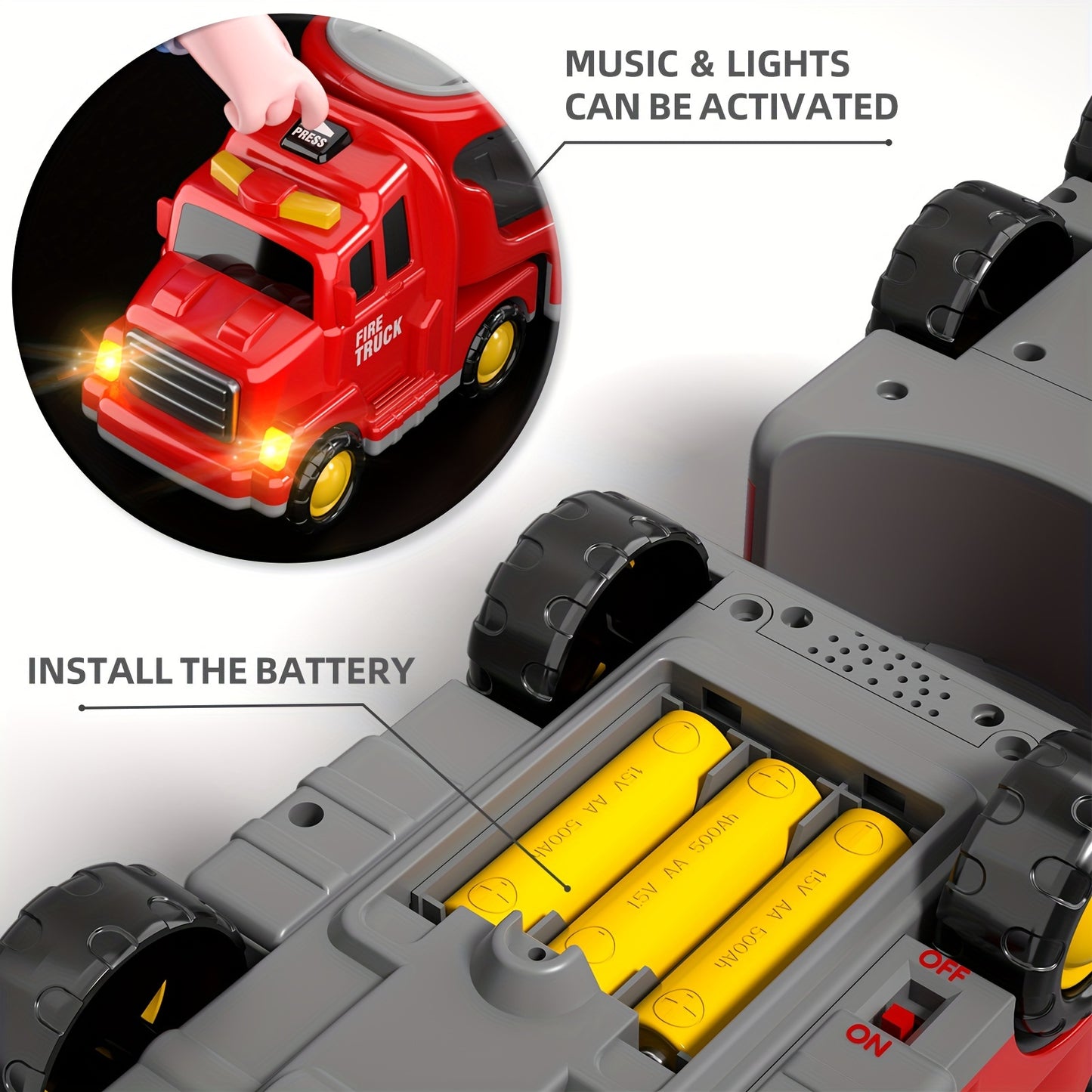 Fire Truck Toys Boys, 5 In 1 Kids Carrier Fire Trucks Cars