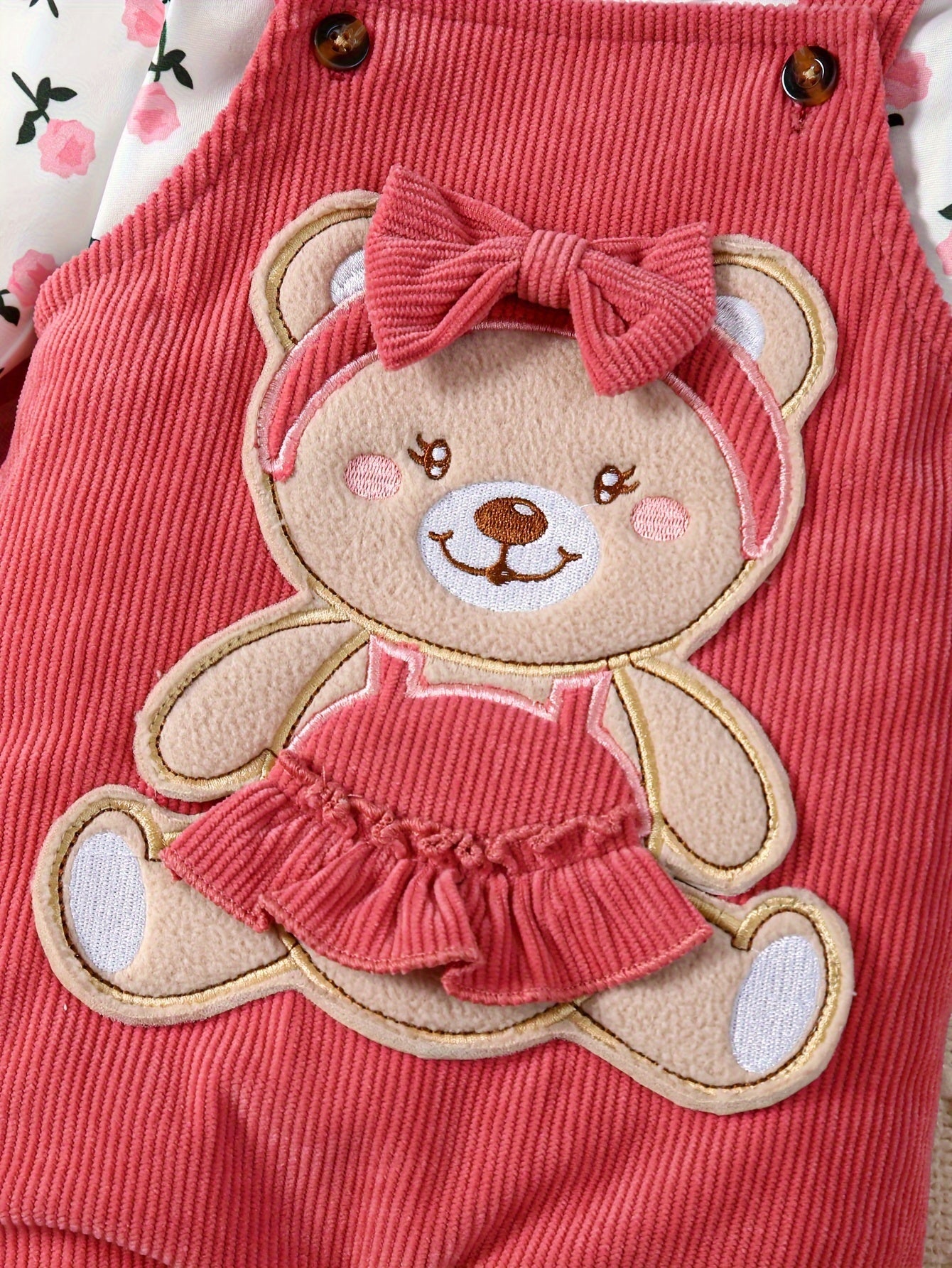 2pcs Corduroy Overalls + Hairband + Floral Bodysuit