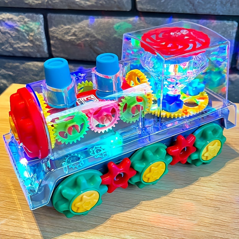 "Magical" Interactive Transparent Train Toy with Lights, Music & 360° Movement