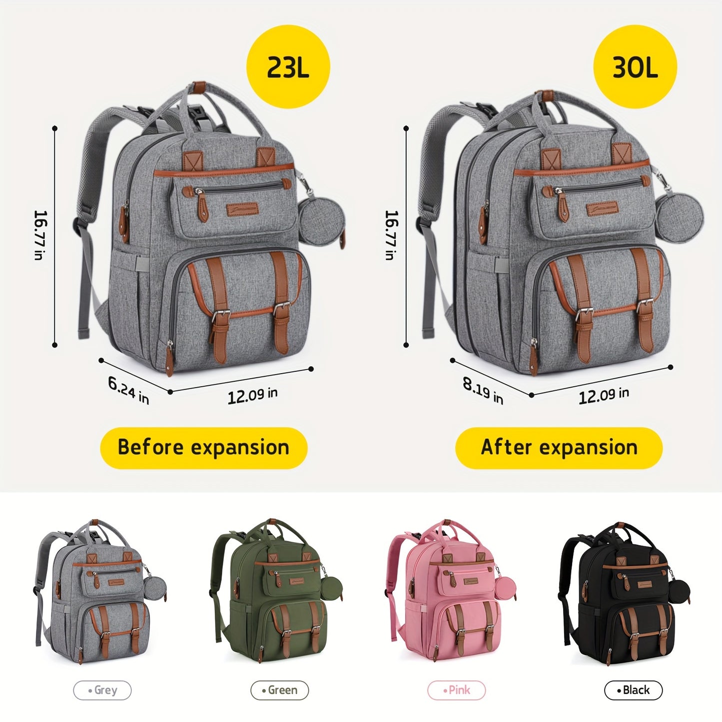 TravelDiaper Bag Backpack with Changing Pad&Stroller Straps & Pacifier Bag