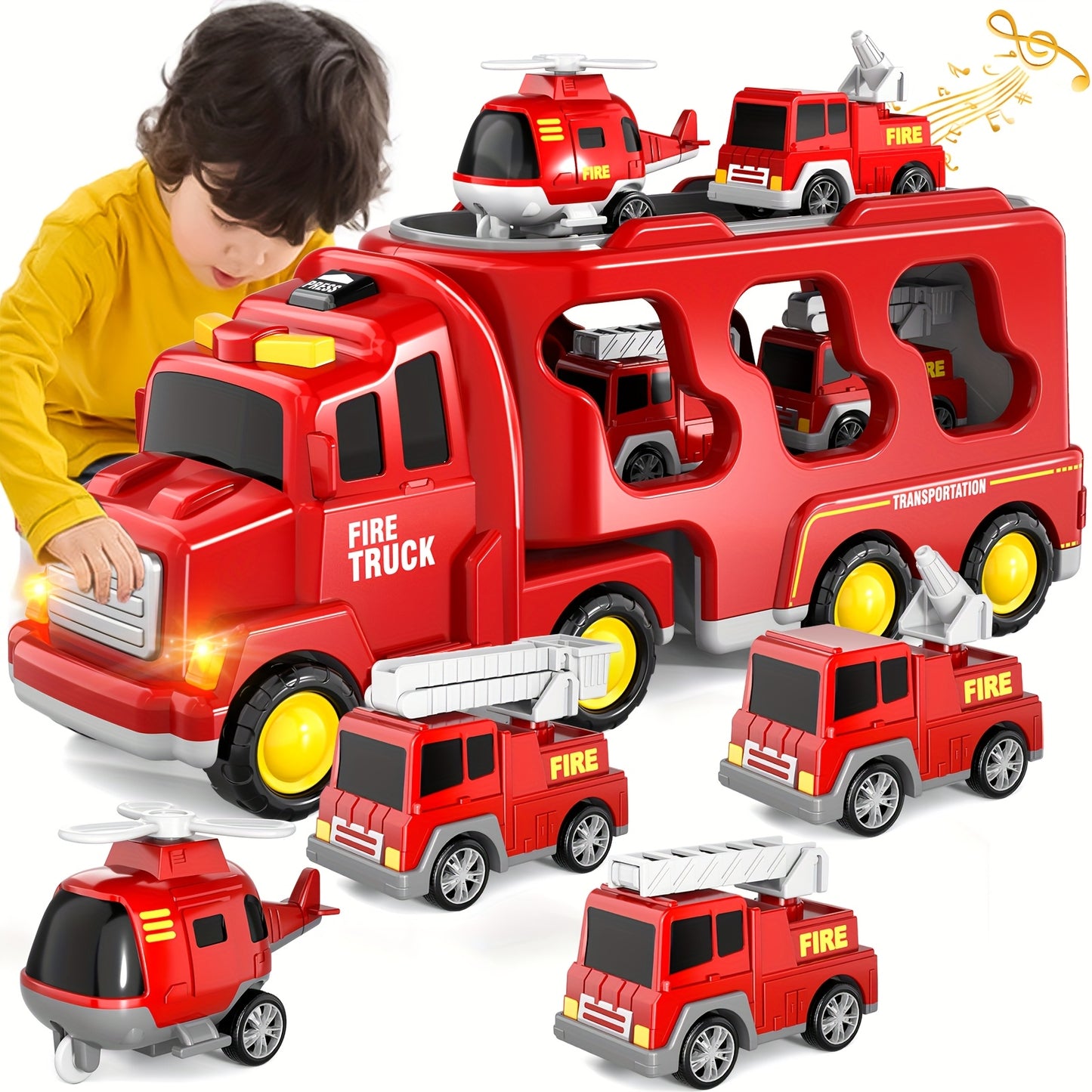 5-in-1 Fire Truck Playset with Light & Sound -