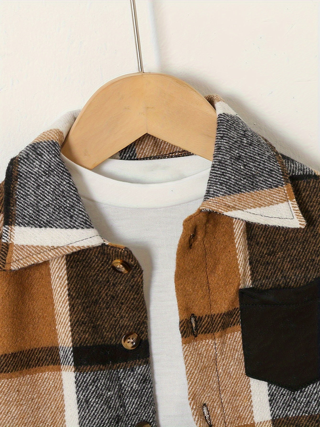 3pcs Outfit Set: Plaid Button-Up Shirt, Long Sleeve Tee & Solid Color Joggers