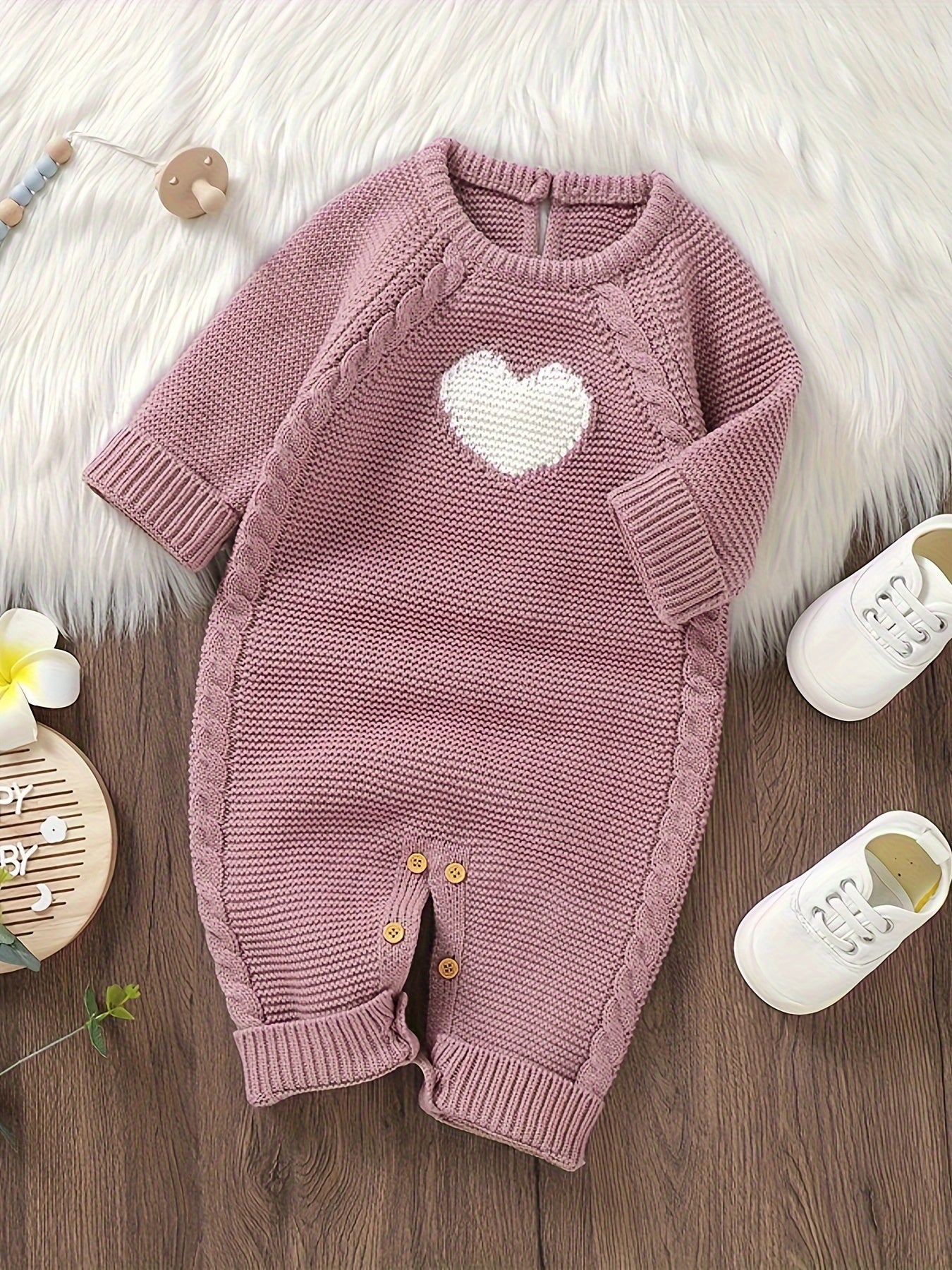 Baby Boy's Heart Jacquard Cable Knit Bodysuit,