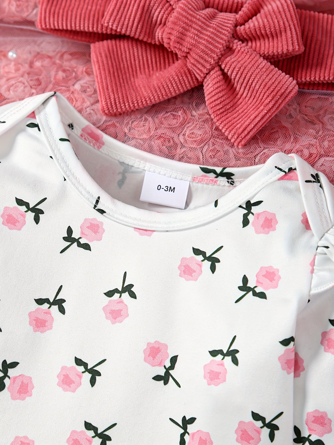 2pcs Corduroy Overalls + Hairband + Floral Bodysuit