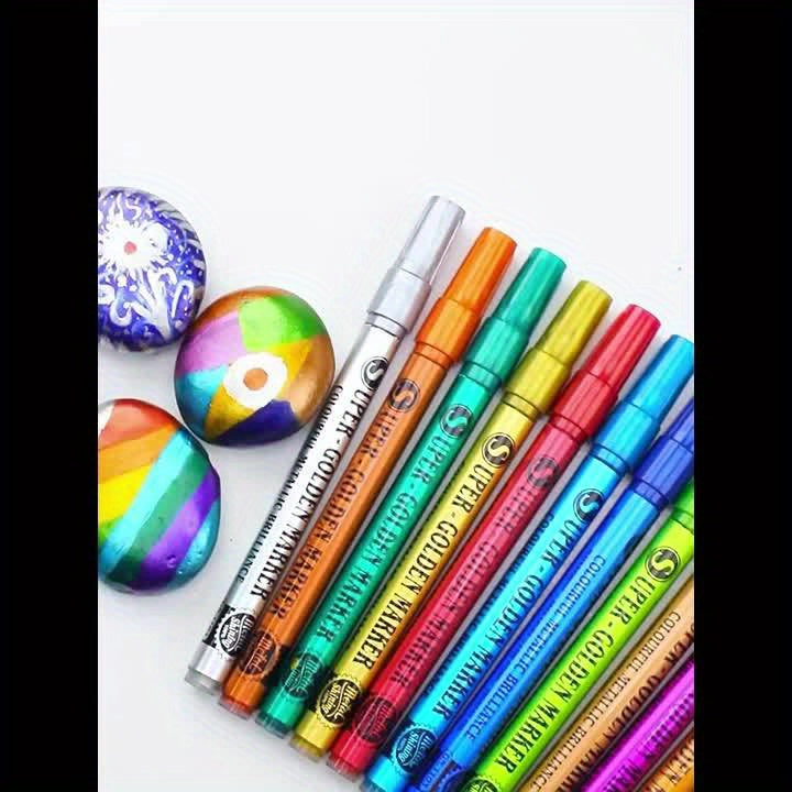 Set 12Color Acrylic Paint Markers - Sparkle Metallic Art Glitter Pens