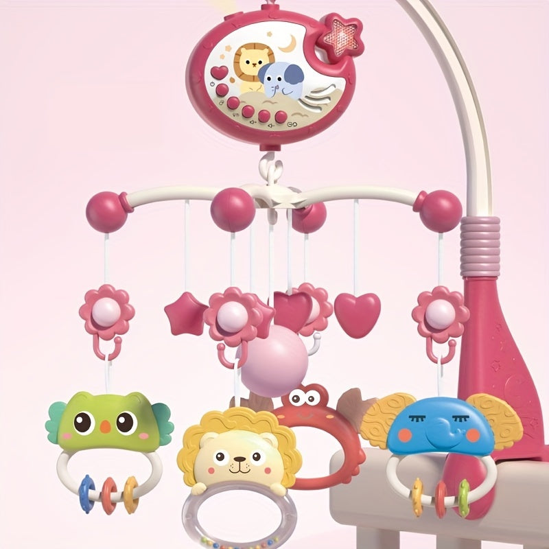 Remote Control,Musical Crib Mobile With Night Lights, Rotating Animals Rattles, Stars Projection