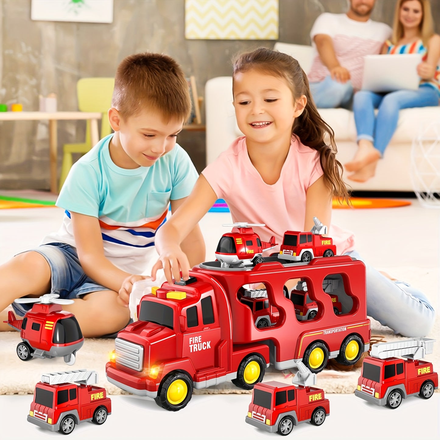 5-in-1 Fire Truck Playset with Light & Sound -