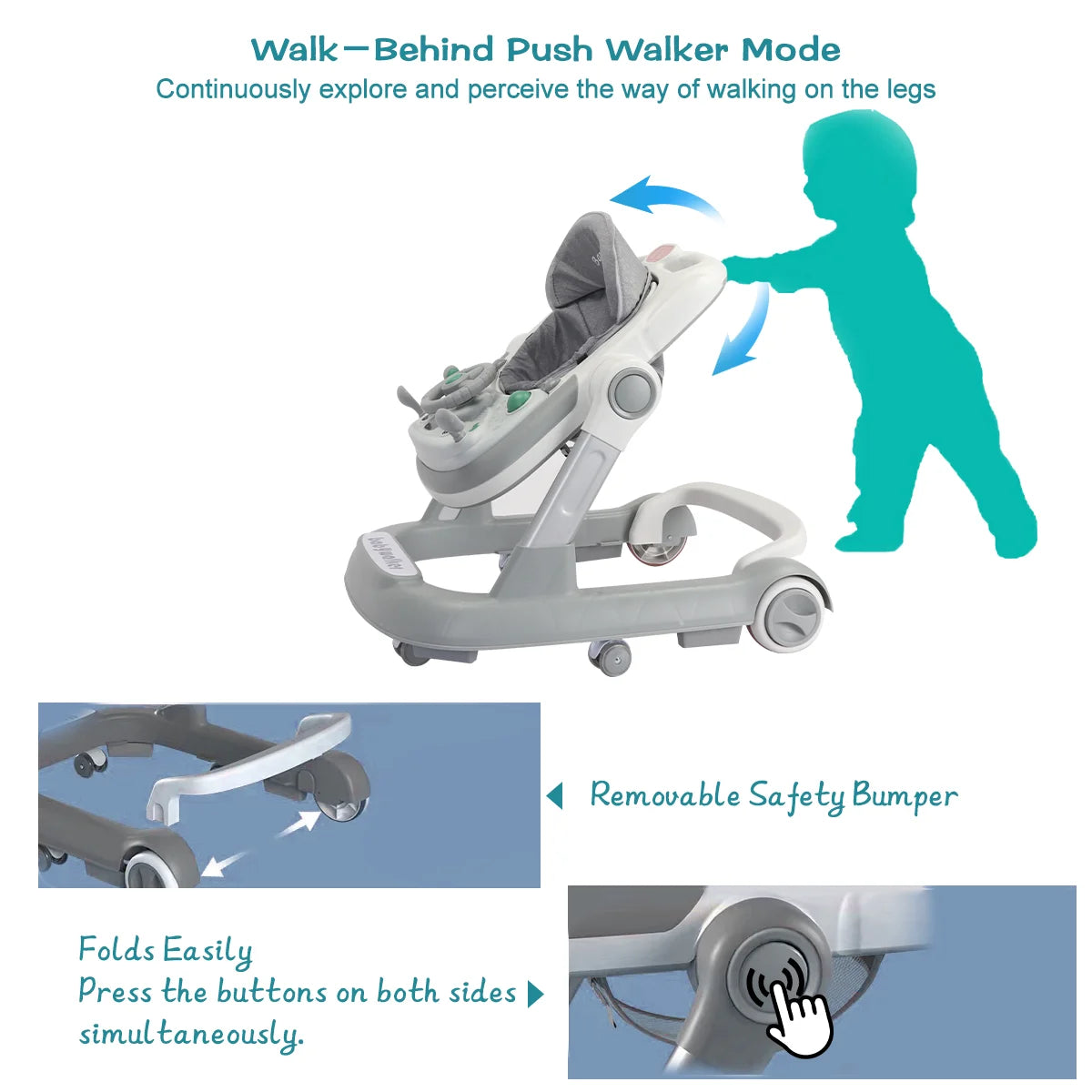 2 in1 Toddler Foldable Activity Walker for 6-18 Months