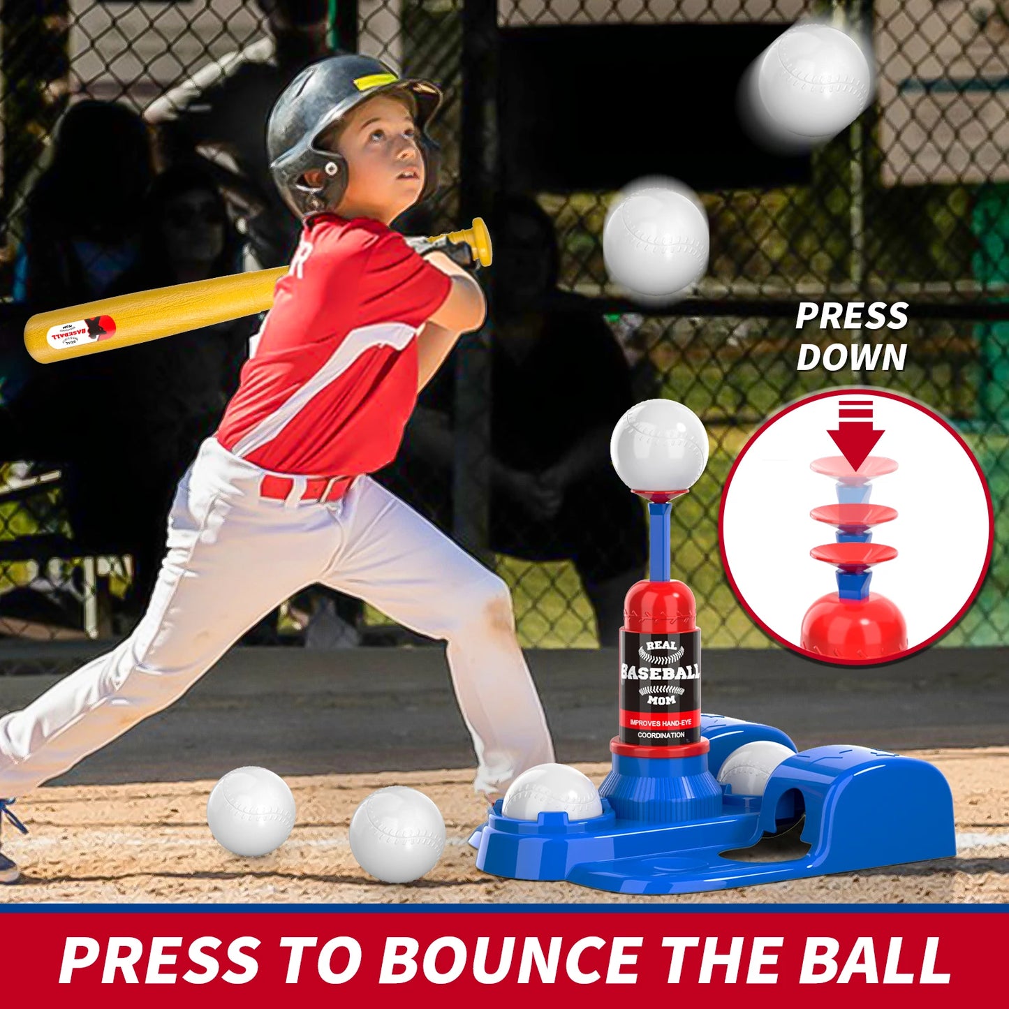 Indoor Outdoor Outside Sports T Ball Set with Auto Ball Launcher