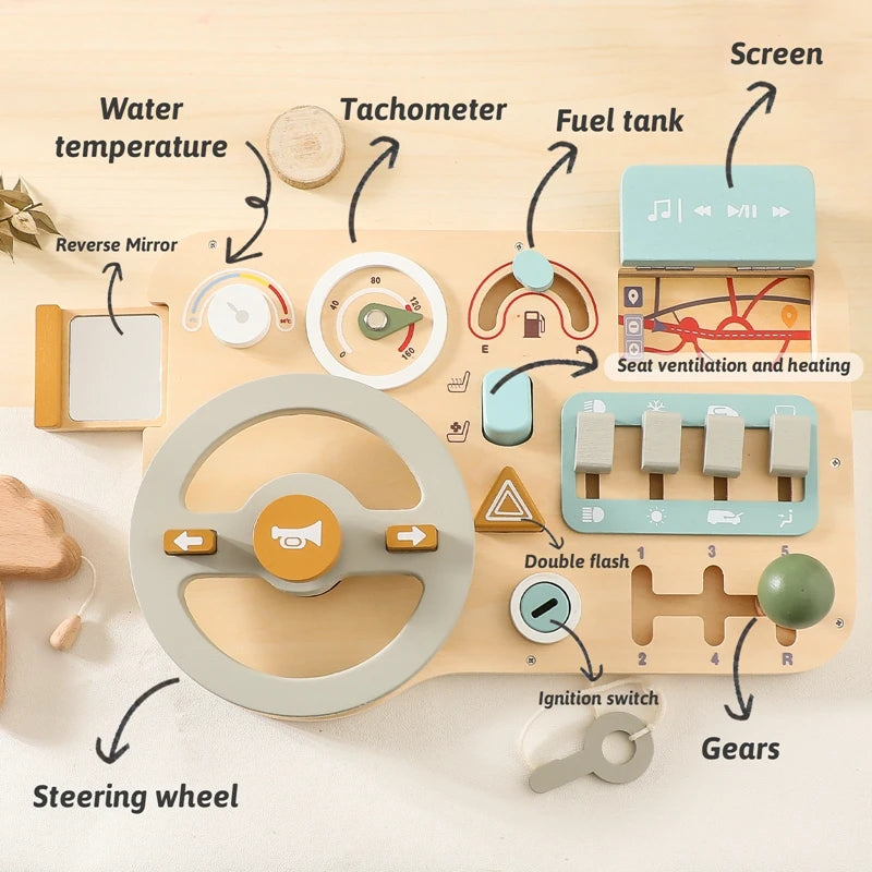 Wooden Car Steering Wheel Activity Busy Board
