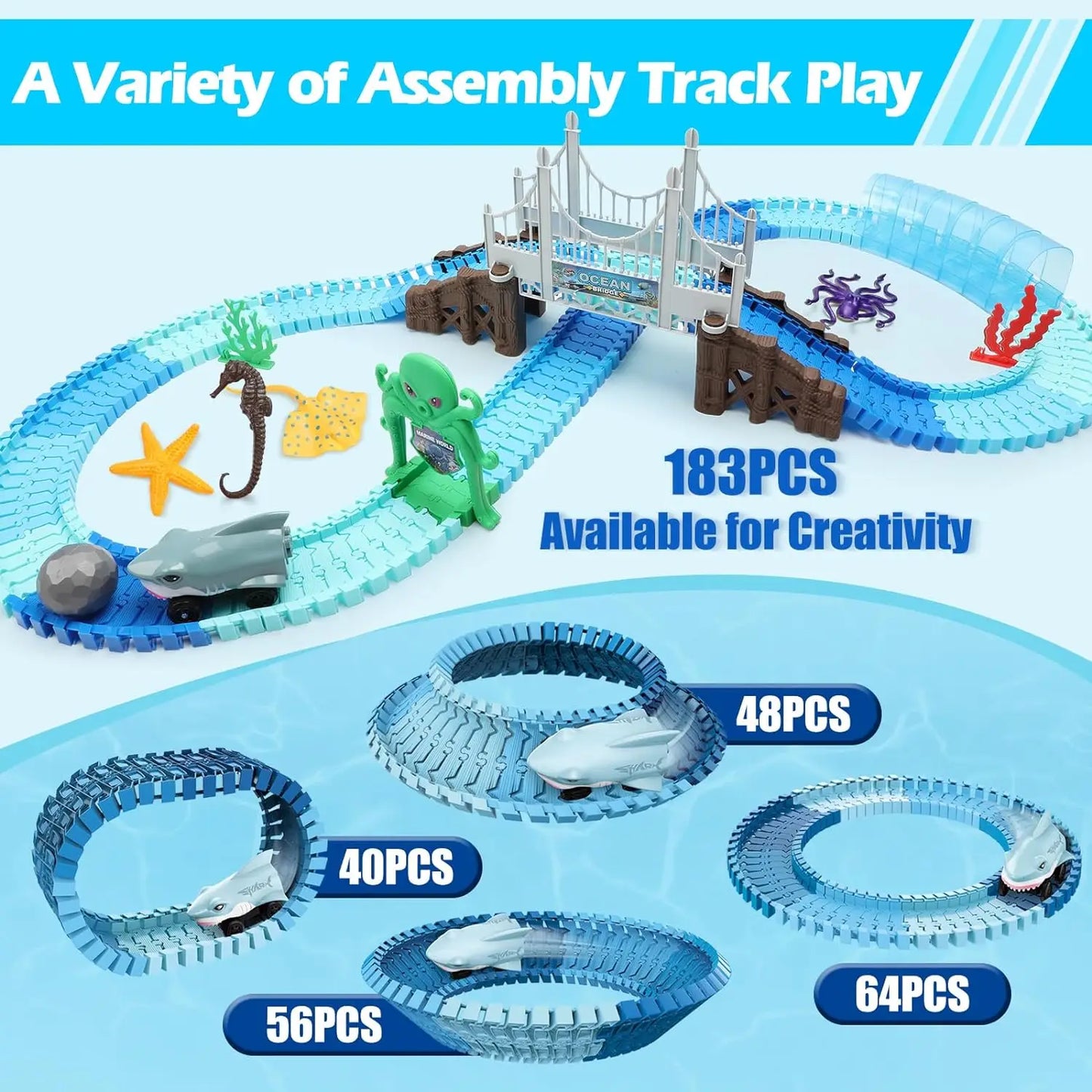 Flexible Shark Racetrack Train Toy Set 3+