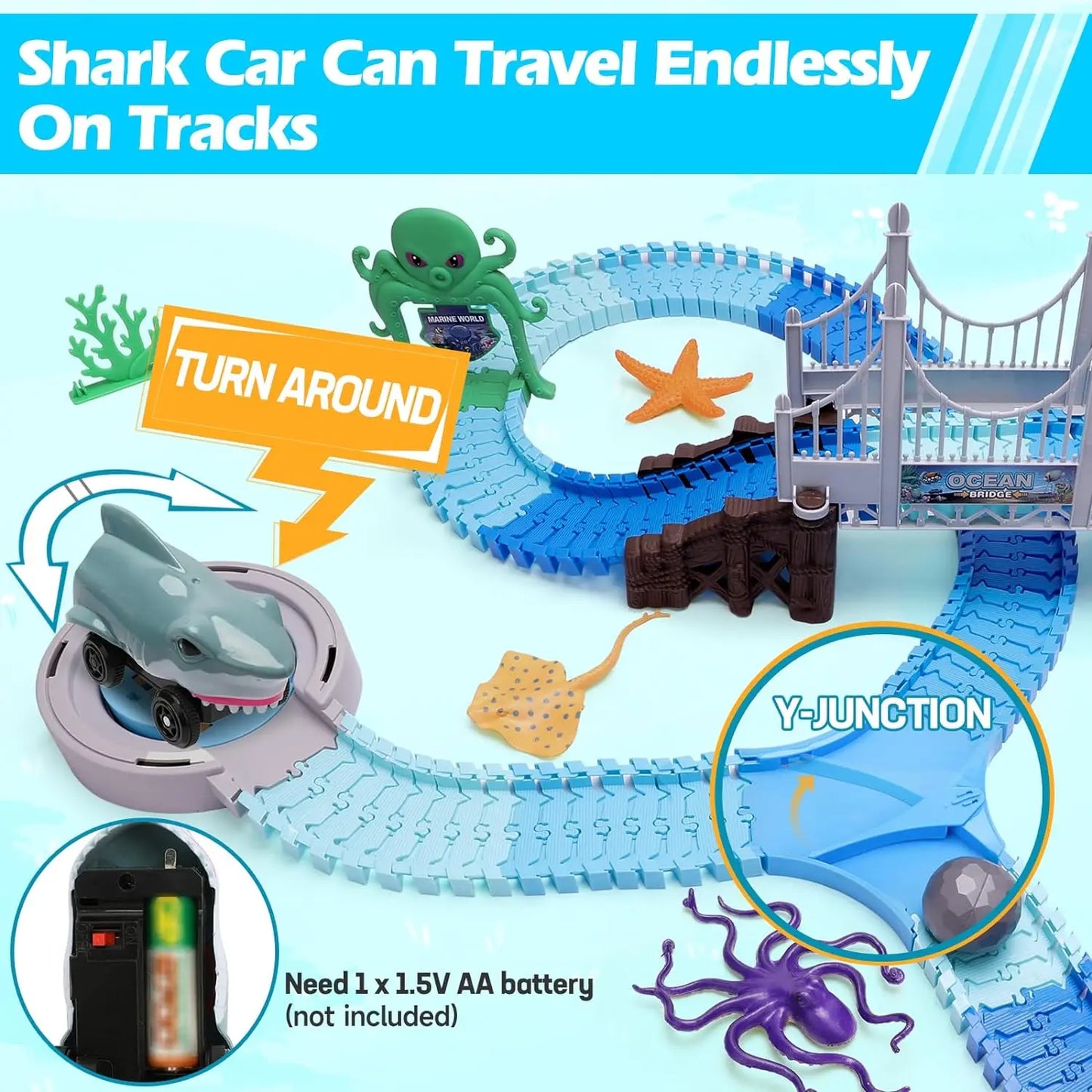 Flexible Shark Racetrack Train Toy Set 3+