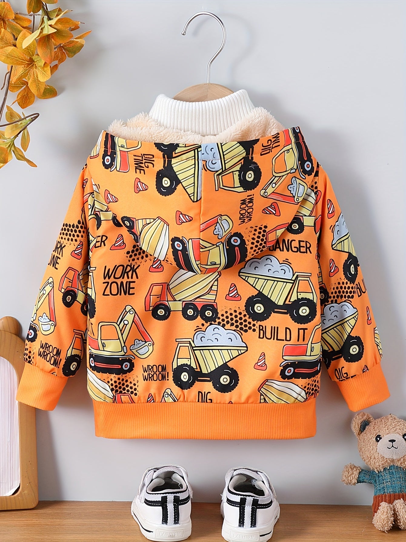 Baby's Dinosaur Pattern Warm Fuzzy Jacket, Zip Up