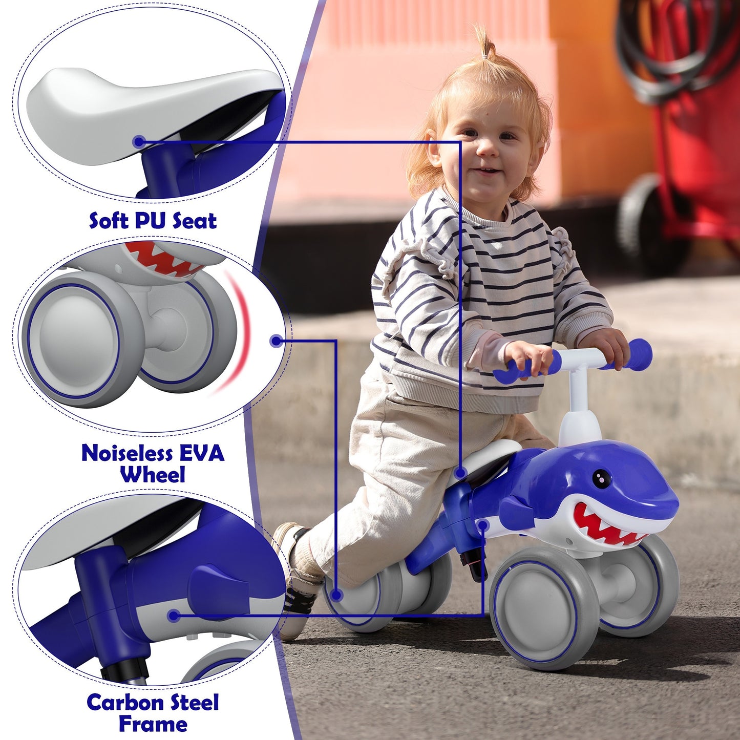 Baby Balance Bike With 4 Wheels, 12-36 Months