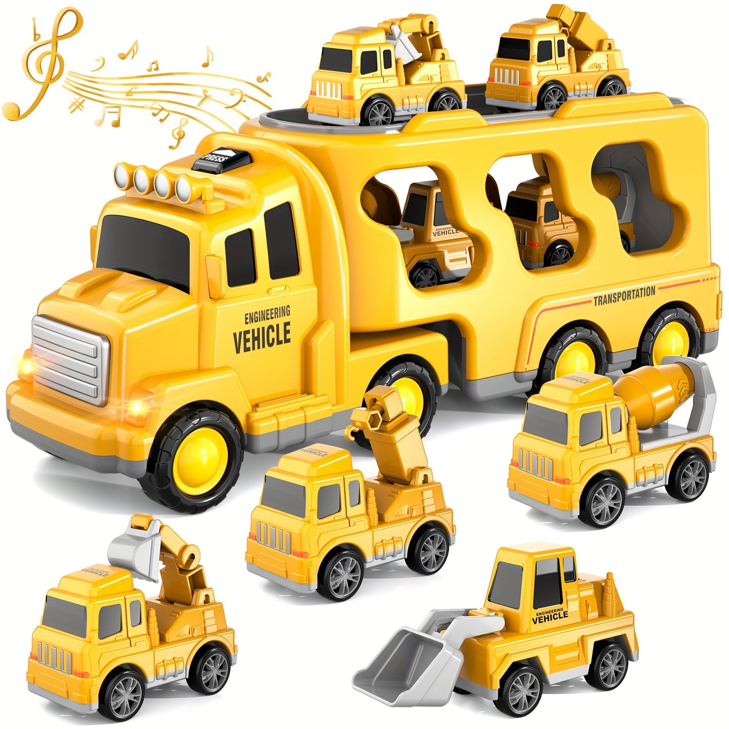 Fire Truck Toys Boys, 5 In 1 Kids Carrier Fire Trucks Cars
