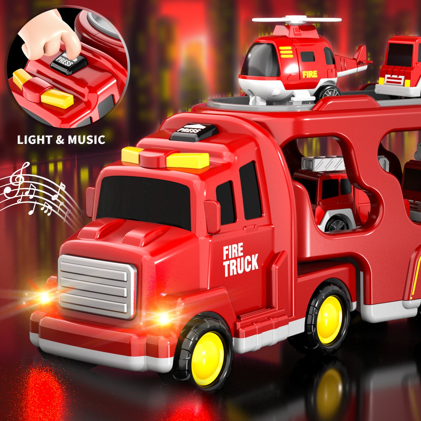 5-in-1 Fire Truck Playset with Light & Sound -