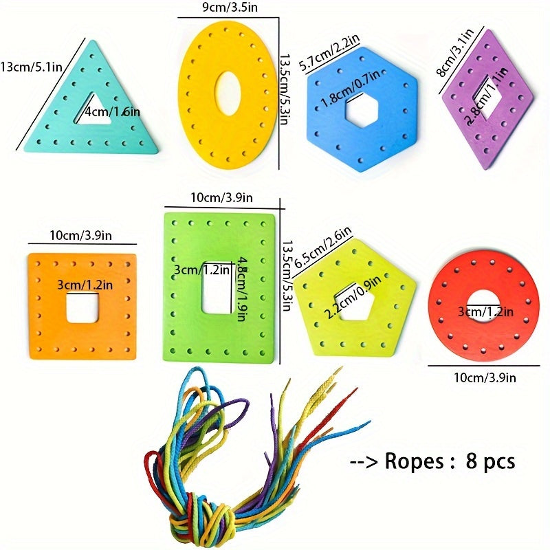Wooden Threading Geometric Shape Colorful Lacing Boards,