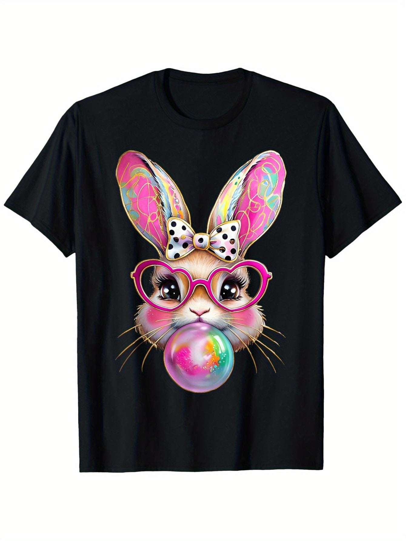 Easter Bunny Black Crew Neck Short Sleeve Tee