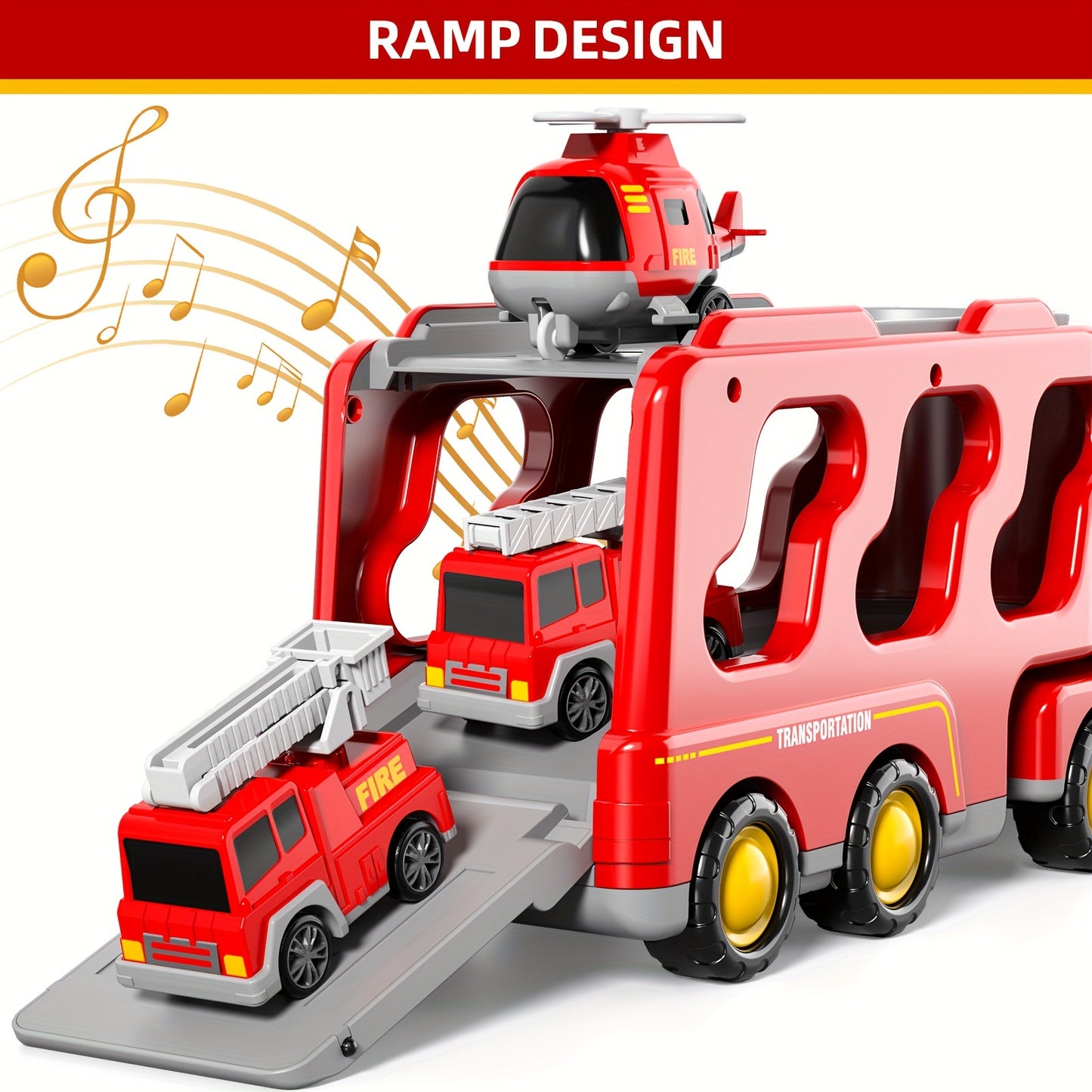 Fire Truck Toys Boys, 5 In 1 Kids Carrier Fire Trucks Cars