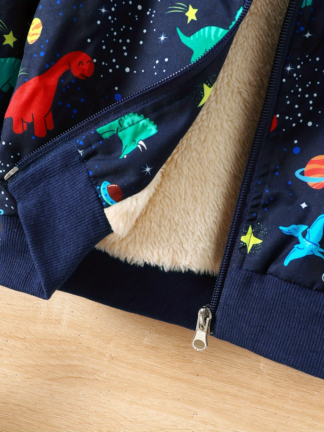 Baby's Dinosaur Pattern Warm Fuzzy Jacket, Zip Up