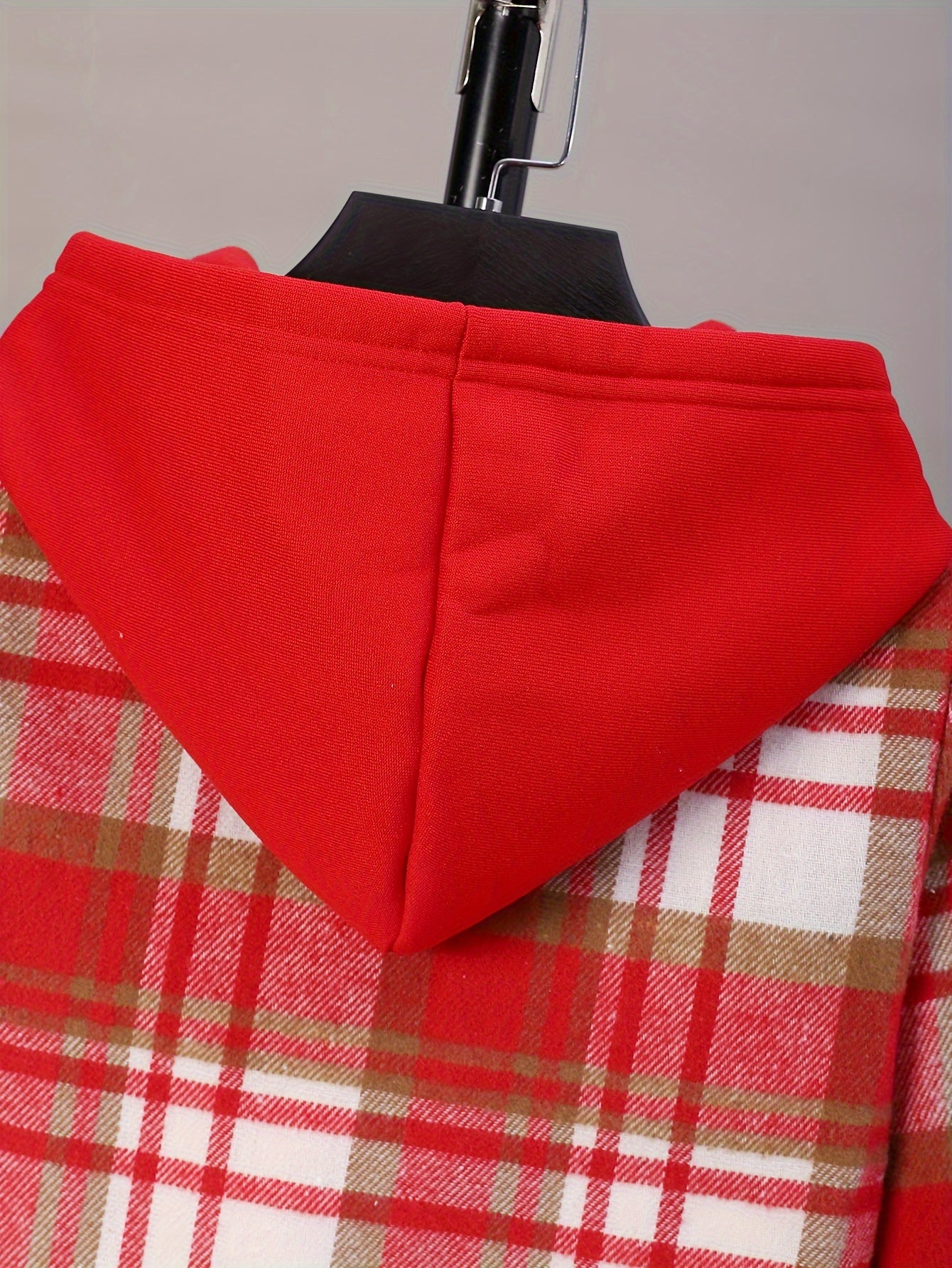 Boys' Red Plaid Patchwork Hooded Jacket, Shirt, Trousers