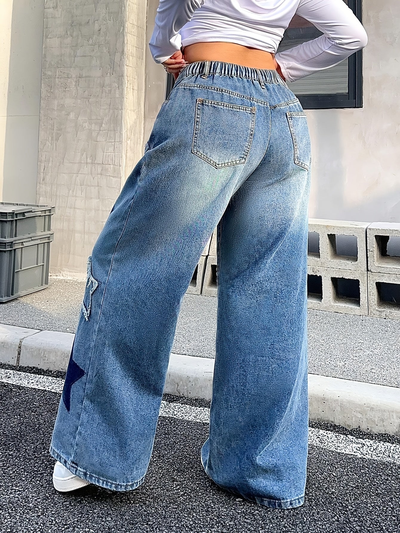 Girls' Y2K Star-Patterned Wide-Leg Jeans