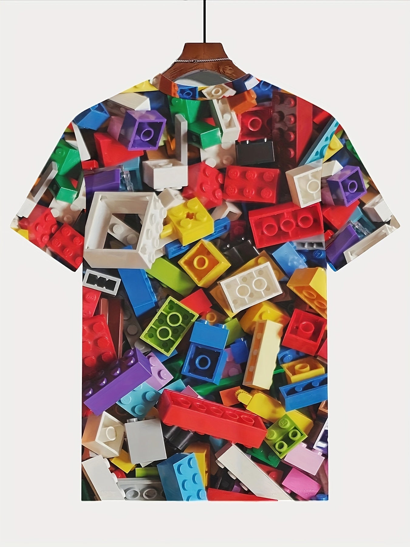 Boy's Short Sleeve Toy Bricks Pattern Full Print Tee,